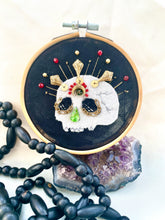 Load image into Gallery viewer, Smoke and Mist Skull Hoop Art Emboridery, Gilded Skeletons Catacomb Saints
