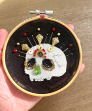 Load image into Gallery viewer, Smoke and Mist Skull Hoop Art Emboridery, Gilded Skeletons Catacomb Saints