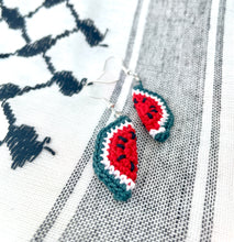 Load image into Gallery viewer, Irish made Crochet Watermelon Earrings for Palestine, Fundraising for GAZA