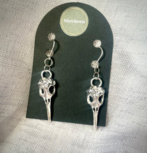 Load image into Gallery viewer, Silver Bird Skull Earrings, Silver tone Bird Skull hook earrings