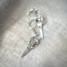 Load image into Gallery viewer, Silver Bird Skull Earrings, Silver tone Bird Skull hook earrings