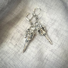 Load image into Gallery viewer, Silver Bird Skull Earrings, Silver tone Bird Skull hook earrings