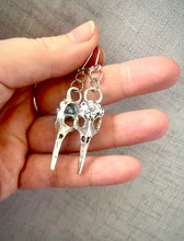 Load image into Gallery viewer, Silver Bird Skull Earrings, Silver tone Bird Skull hook earrings