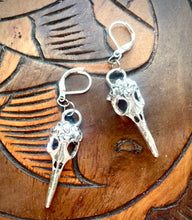 Load image into Gallery viewer, Silver Bird Skull Earrings, Silver tone Bird Skull hook earrings
