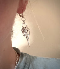 Load image into Gallery viewer, Silver Bird Skull Earrings, Silver tone Bird Skull hook earrings