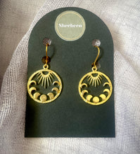 Load image into Gallery viewer, Celestial Gold Tone Moon Earrings, Phases of the Moon Earrings