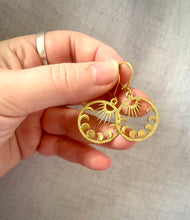Load image into Gallery viewer, Celestial Gold Tone Moon Earrings, Phases of the Moon Earrings