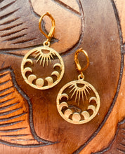 Load image into Gallery viewer, Celestial Gold Tone Moon Earrings, Phases of the Moon Earrings
