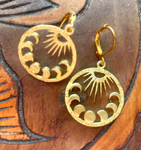 Load image into Gallery viewer, Celestial Gold Tone Moon Earrings, Phases of the Moon Earrings