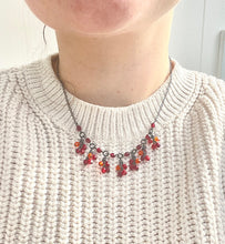 Load image into Gallery viewer, Beaded 90s Vampy necklace, Red dangling gems necklace, Red Goth Swag necklace
