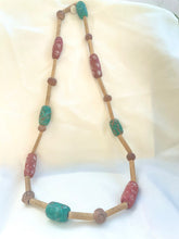 Load image into Gallery viewer, Vintage Artisanal Clay and Wood Beaded Necklace, Tribal Bead Necklace, Art bead Jewellery Chunky Beads