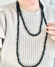 Load image into Gallery viewer, Vintage Beaded Necklace in darkest Navy. Really Long Bead Necklace, Flapper Beads, 70s necklace