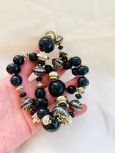 Load image into Gallery viewer, Black and Gold Necklace, Plastic Vintage beaded Necklace, Play Jewellery Costume Necklace Chunky Beads