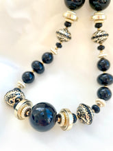 Load image into Gallery viewer, Black and Gold Necklace, Plastic Vintage beaded Necklace, Play Jewellery Costume Necklace Chunky Beads