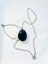 Load image into Gallery viewer, Black onyx Pendant, Polished stone pendant on silver chain, Vintage onyx Necklace
