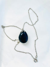 Load image into Gallery viewer, Black onyx Pendant, Polished stone pendant on silver chain, Vintage onyx Necklace