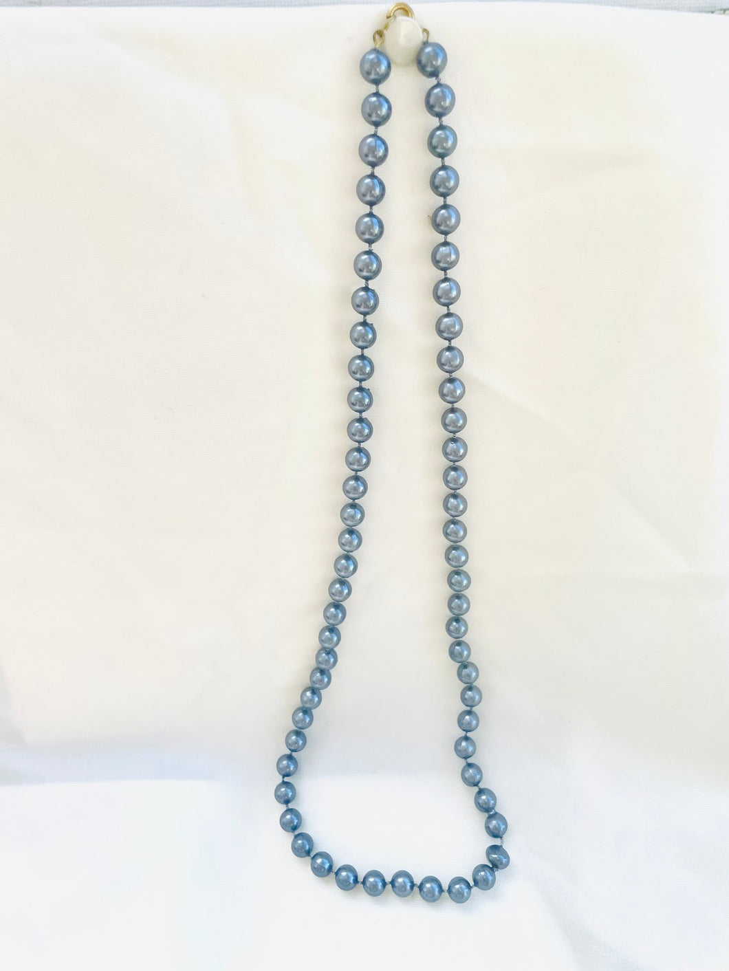 Single Strand Grey Faux Pearl Necklace, Blue-grey Pearls, Icy Blue Necklace