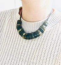 Load image into Gallery viewer, Vintage Primitive beaded collar necklace with handmade lucite beads, Dark Bead Collar
