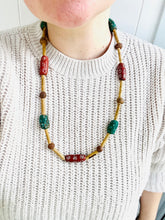 Load image into Gallery viewer, Vintage Artisanal Clay and Wood Beaded Necklace, Tribal Bead Necklace, Art bead Jewellery Chunky Beads