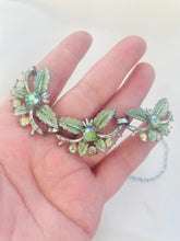 Load image into Gallery viewer, Vintage Leaf Garland Statement Necklace, Vintage Mid Century Enamelled Leaves and Rhinestone Necklace