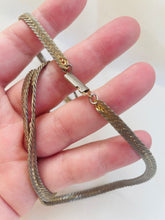 Load image into Gallery viewer, Vintage Gold Herrinbone chain, Flat Link Gold toned necklace, Tarnished Heavy Chain necklace
