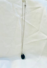 Load image into Gallery viewer, Black onyx Pendant, Polished stone pendant on silver chain, Vintage onyx Necklace