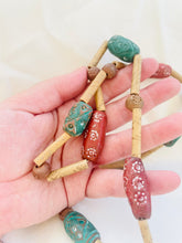Load image into Gallery viewer, Vintage Artisanal Clay and Wood Beaded Necklace, Tribal Bead Necklace, Art bead Jewellery Chunky Beads