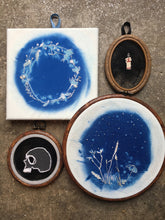 Load image into Gallery viewer, Smoke and Mist Skull Hoop Art Emboridery, Gilded Skeletons Catacomb Saints