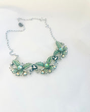 Load image into Gallery viewer, Vintage Leaf Garland Statement Necklace, Vintage Mid Century Enamelled Leaves and Rhinestone Necklace
