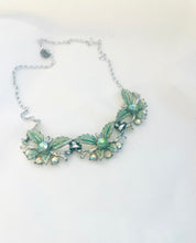 Load image into Gallery viewer, Vintage Leaf Garland Statement Necklace, Vintage Mid Century Enamelled Leaves and Rhinestone Necklace