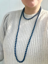 Load image into Gallery viewer, Vintage Bead Necklace, Very Long Navy Bead Necklace, Plastic Flapper Beads, 70s necklace

