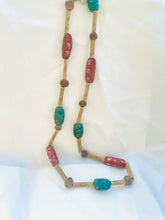 Load image into Gallery viewer, Vintage Artisanal Clay and Wood Beaded Necklace, Tribal Bead Necklace, Art bead Jewellery Chunky Beads