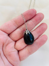 Load image into Gallery viewer, Black onyx Pendant, Polished stone pendant on silver chain, Vintage onyx Necklace