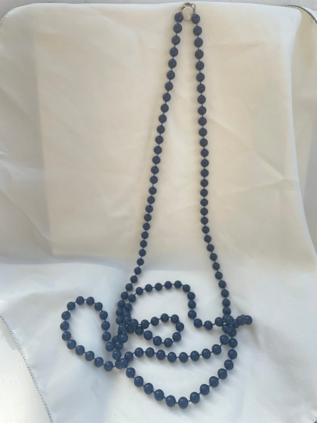 Vintage Bead Necklace, Very Long Navy Bead Necklace, Plastic Flapper Beads, 70s necklace