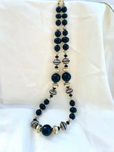 Load image into Gallery viewer, Black and Gold Necklace, Plastic Vintage beaded Necklace, Play Jewellery Costume Necklace Chunky Beads