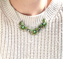 Load image into Gallery viewer, Vintage Leaf Garland Statement Necklace, Vintage Mid Century Enamelled Leaves and Rhinestone Necklace