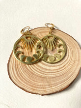 Load image into Gallery viewer, Celestial Gold Tone Sun and Moon Earrings, Phases of the Moon Earrings
