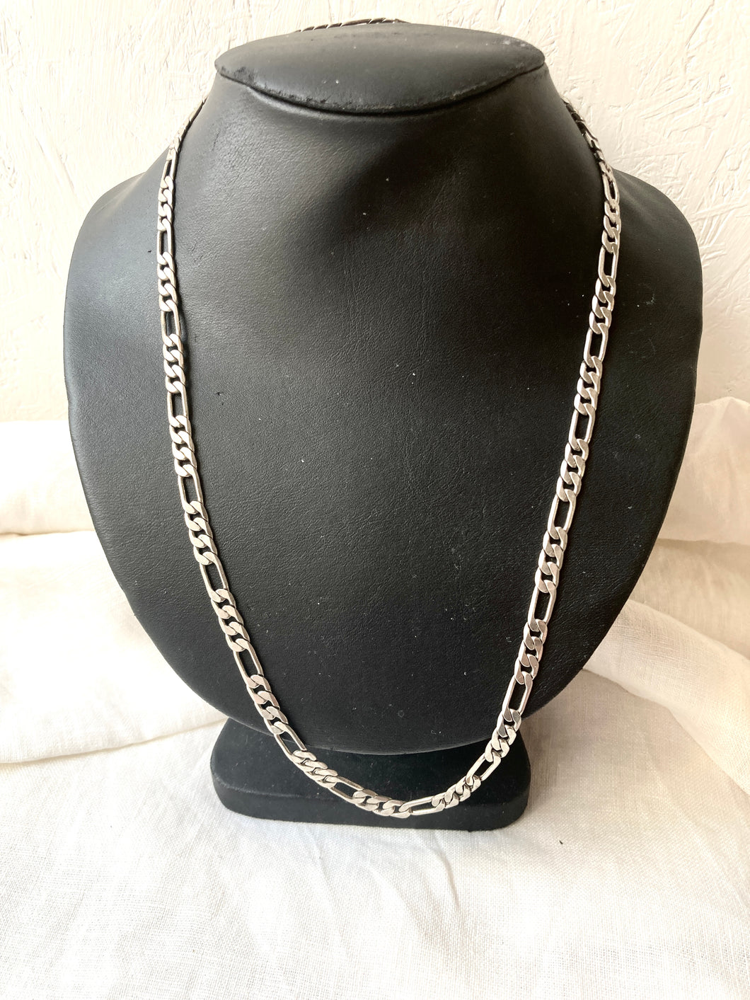 Vintage Silver Heavy Figaro chain, Flat Link Silver toned necklace, Heavy Chain necklace