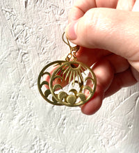 Load image into Gallery viewer, Celestial Gold Tone Sun and Moon Earrings, Phases of the Moon Earrings