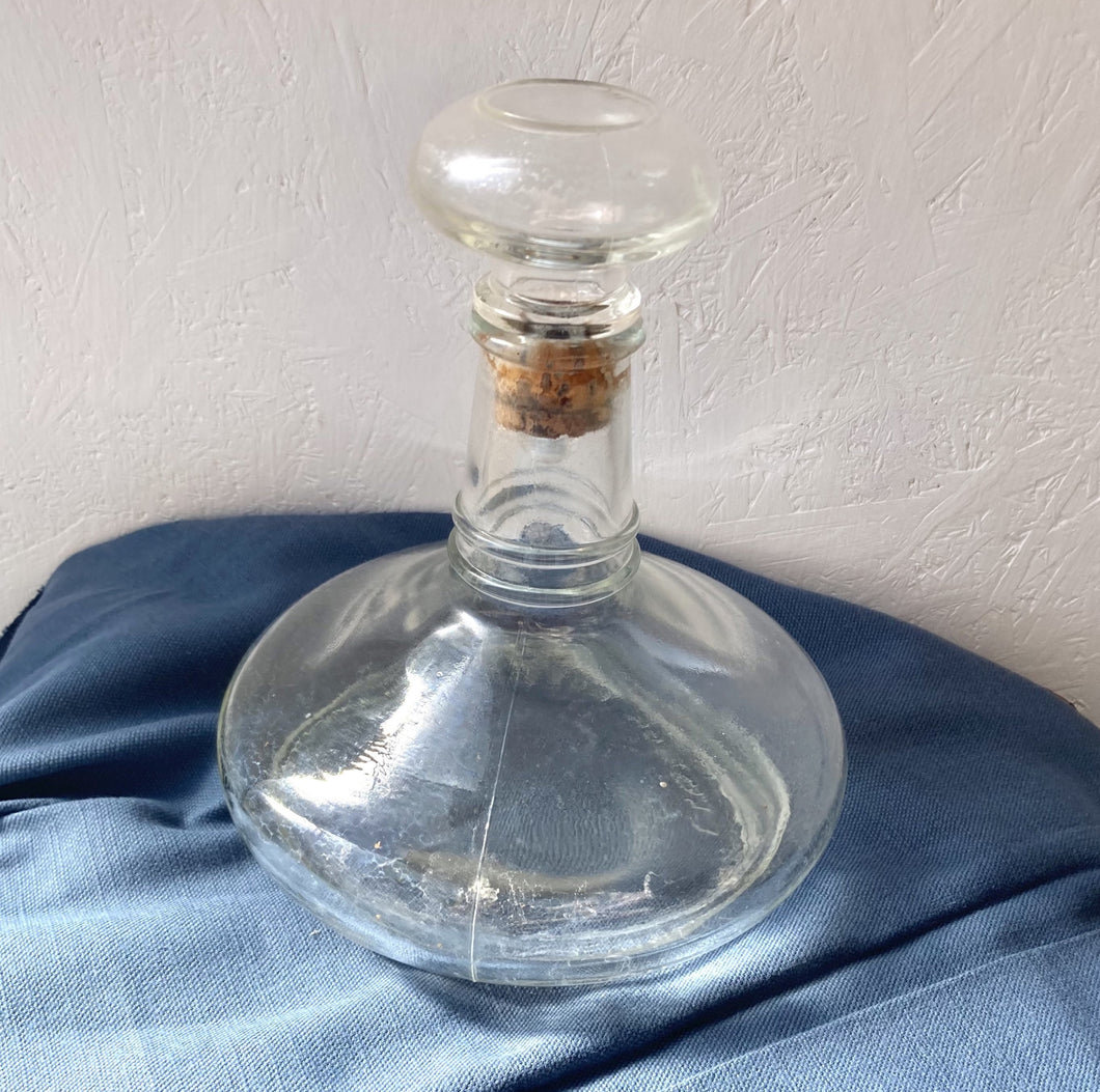 Vintage Ships Decanter, Wide Based Decanter with Large Glass Stopper