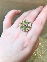 Load image into Gallery viewer, Vintage Starburst Ring, Atomic Pearl and Gem Gold Tone Adjustable ring