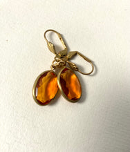 Load image into Gallery viewer, Amber Oval Cut Gem Earrings, Acrylic Channel set Amber glass, Faux Topaz earrings
