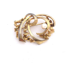 Load image into Gallery viewer, Mid Century Abstract Pearl brooch Gold Tone Textured Gold Brooch, Gold Vintage Brooch Single Pearl Pin