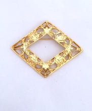 Load image into Gallery viewer, Vintage Diamond Shaped Gold Brooch Victorian Style Filigree Brooch Cutwork Gold Tone Pin
