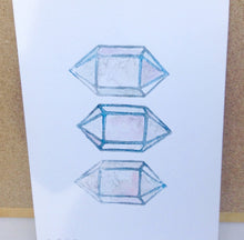 Load image into Gallery viewer, Quartz Crystal Lino Print Geometric Gemstone Art linoprint Unframed A4 Linocut Print of 3 Smoky Quartz Crystals Watercolor hand Pulled Lino
