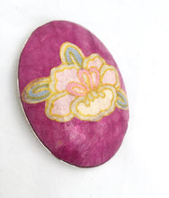 Load image into Gallery viewer, Large Decoupage Vintage Brooch Pink Oval Oriental Brooch & Necklace Bail