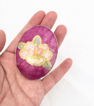 Load image into Gallery viewer, Large Decoupage Vintage Brooch Pink Oval Oriental Brooch & Necklace Bail