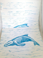 Load image into Gallery viewer, Humpback Whale Art Whale Bones Lino Print. Block Printed Whale Skeleton. Blue Whale