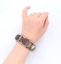 Load image into Gallery viewer, Vintage Silver Marble Stone Bracelet, Chunky Bracelet Silver Tone Metal, 1970s