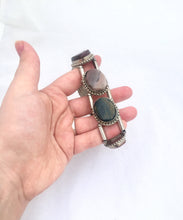 Load image into Gallery viewer, Vintage Silver Marble Stone Bracelet, Chunky Bracelet Silver Tone Metal, 1970s